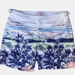 Orlebar Brown "Bulldog" Men's 31 Blue/Green/Red Multi Graphic Print Swim Shorts
